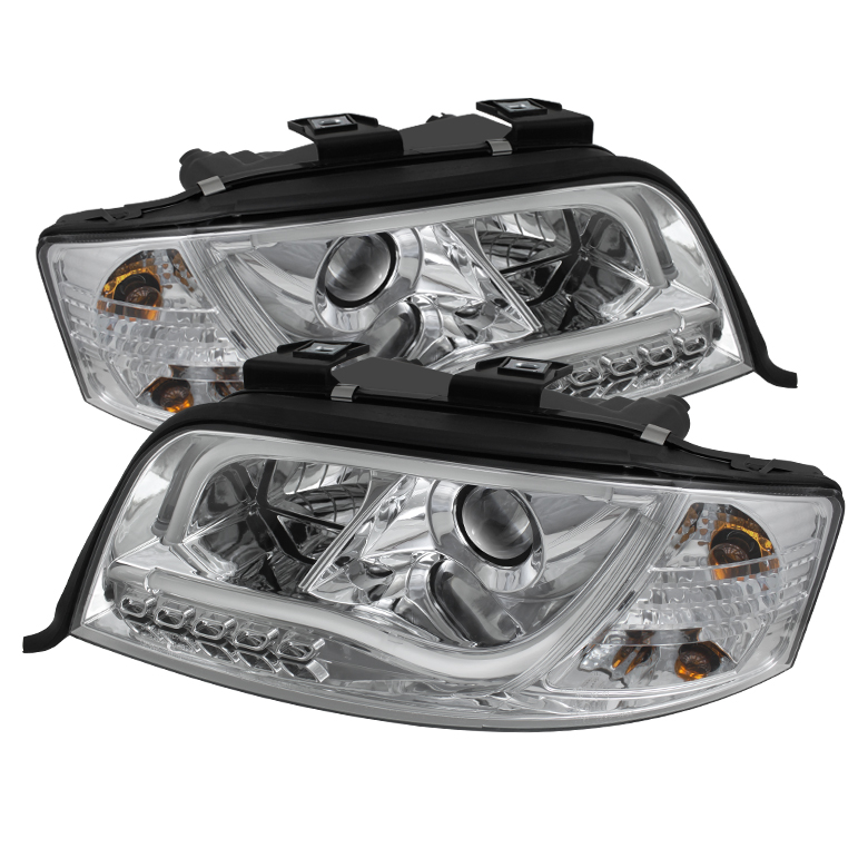 Audi A6 02-04 Projector Headlights - Halogen Model Only ( Not Compatible with Xenon/HID Model ) Light Tube DRL - Chrome - High H1 (Included) - Low H1 (Included)