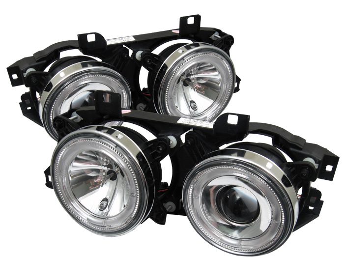 BMW E34 5-Series 89-94 / BMW E32 7-Series 88-92 Projector Headlights - WILL NOT FIT 750 - LED Halo - Chrome - High H1 (Included) - Low H1 (Included)