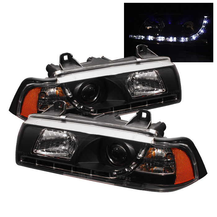 BMW E36 3-Series 92-98 2DR Projector Headlights 1PC - NOT FIT TI MODEL - DRL - Black - High H1 (Included) - Low H1 (Included)