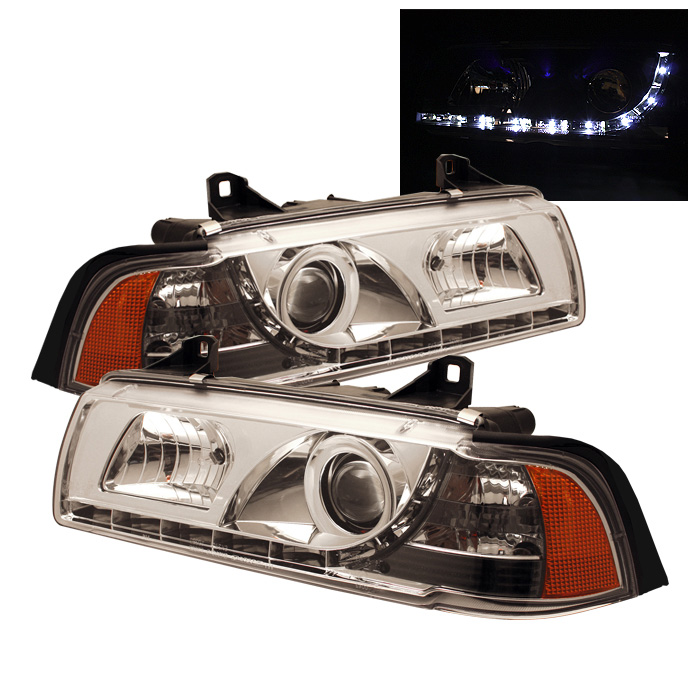 BMW E36 3-Series 92-98 2DR Projector Headlights 1PC - NOT FIT TI MODEL - DRL - Chrome - High H1 (Included) - Low H1 (Included)