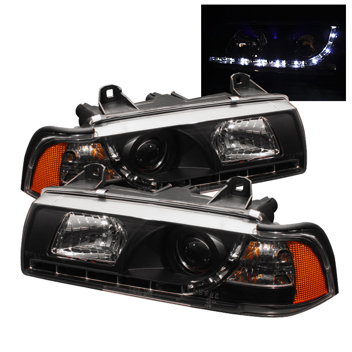 BMW E36 3-Series 92-98 4DR Projector Headlights 1PC - DRL - Black - High H1 (Included) - Low H1 (Included)