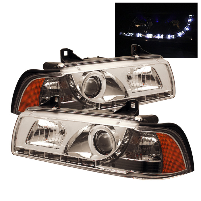 BMW E36 3-Series 92-98 4DR Projector Headlights 1PC - DRL - Chrome - High H1 (Included) - Low H1 (Included)