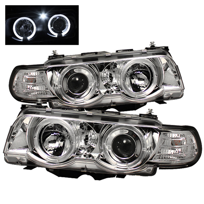 BMW E38 7-Series 99-01 Projector Headlights 1PC - Xenon/HID Model Only ( Not Compatible With Halogen Model ) - LED Halo - Chrome - High H1 - Low D2S (Not Included)