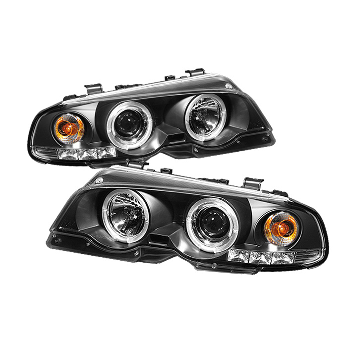 BMW E46 3-Series 00-03 2DR / M3 01-06 2DR 1PC Projector Headlights - LED Halo - LED ( Replaceable LEDs ) - Black - High H1 (Included) - Low H1 (Included)