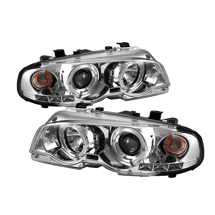 BMW E46 3-Series 00-03 2DR / M3 01-06 2DR 1PC Projector Headlights - LED Halo - LED ( Replaceable LEDs ) - Chrome - High H1 (Included) - Low H1 (Included)