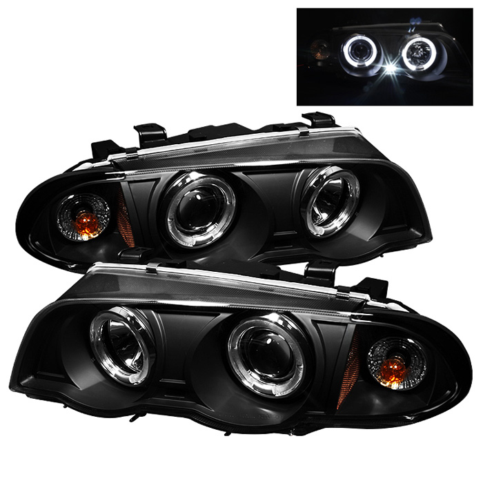 BMW E46 3-Series 99-01 4DR Projector Headlights 1PC - LED Halo - Amber Reflector - Black - High H1 (Included) - Low H1 (Included)