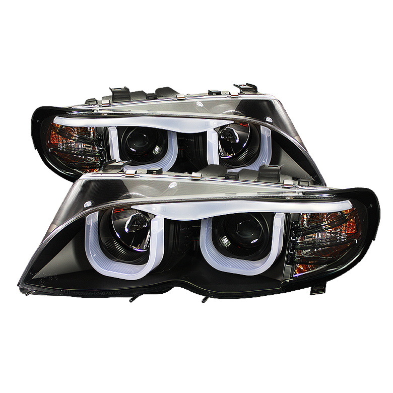 BMW E46 3-Series 02-05 4DR Projector Headlights 1PC - 3D Halo - Black - High H1 (Included) - Low H1 (Included)