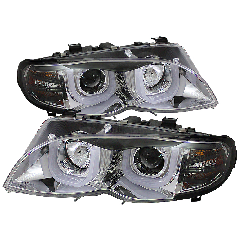 BMW E46 3-Series 02-05 4DR Projector Headlights 1PC - 3D Halo - Chrome - High H1 (Included) - Low H1 (Included)