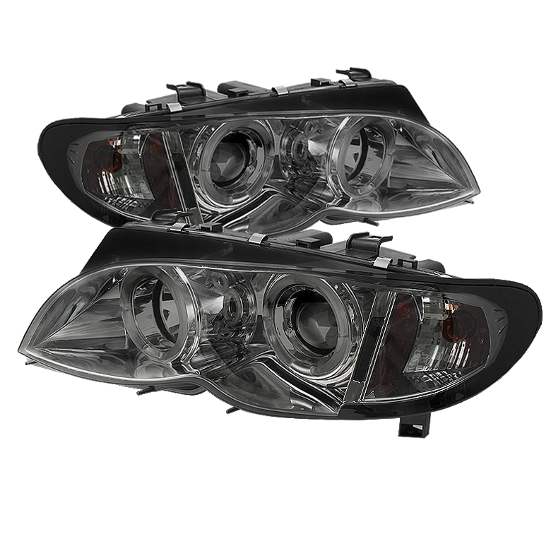 BMW E46 3-Series 02-05 4DR Projector Headlights 1PC - LED Halo - Smoke - High H1 (Included) - Low H1 (Included)