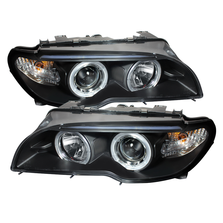 BMW E46 3-Series 04-06 2 DR Projector Headlight - Halogen Model Only ( Not Compatible With Xenon/HID Model ) - LED Halo - Black - High H1 (Included) - Low H7 (Included)