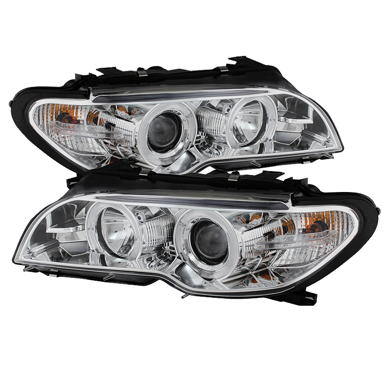 BMW E46 3-Series 04-06 2 DR Projector Headlight - Halogen Model Only ( Not Compatible With Xenon/HID Model ) - LED Halo - Chrome - High H1 (Included) - Low H7 (Included)