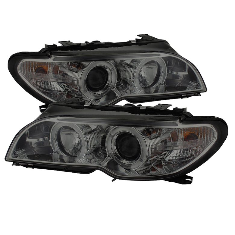 BMW E46 3-Series 04-06 2 DR Projector Headlight - Halogen Model Only ( Not Compatible With Xenon/HID Model ) - LED Halo - Smoke - High H1 (Included) - Low H7 (Included)