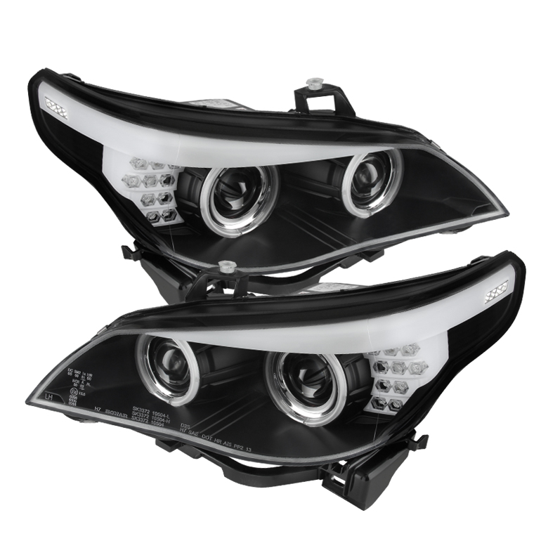 BMW E60 5-Series 04-07 Projector Headlights - Halogen Model Only ( Not Compatible With Xenon/HID Model ) - CCFL Halo - Black