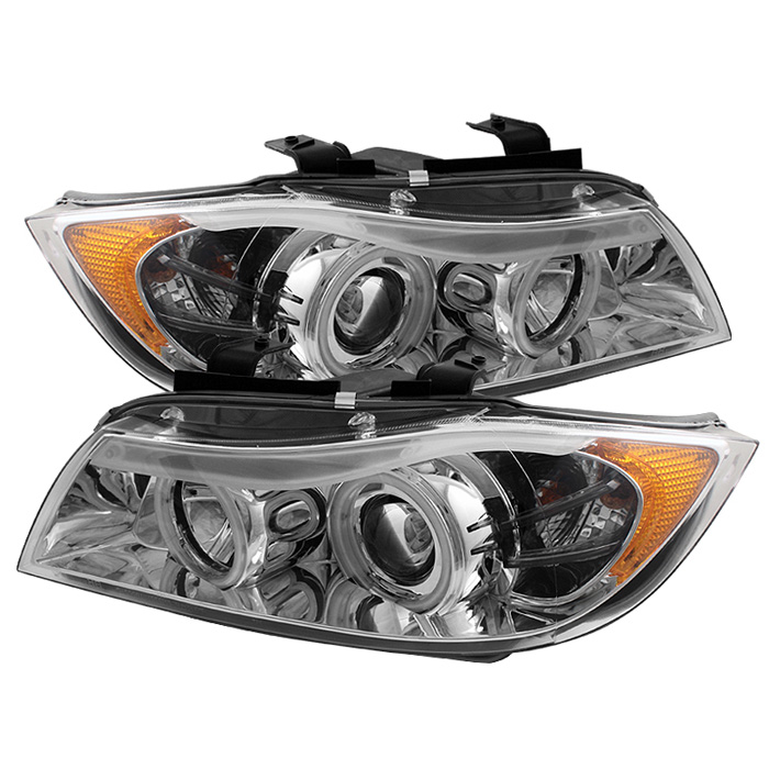 BMW E90 3-Series 06-08 4DR Projector Headlights - CCFL Halo -Replaceable Eyebrow Bulb - Chrome- High H1 (Included) - Low H7 (Included)