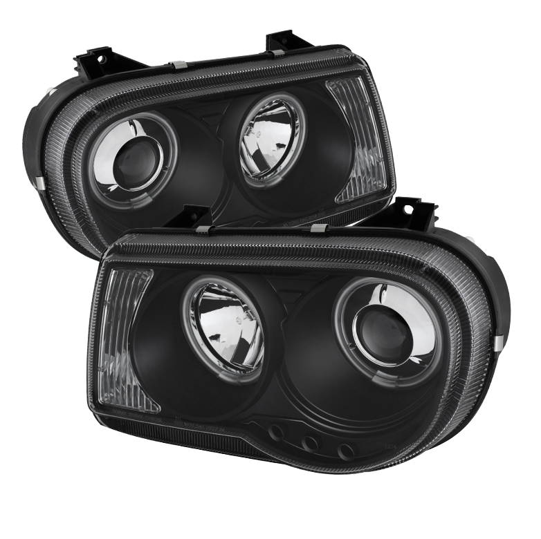 Chrysler 300C 05-10 Projector Headlights - CCFL Halo - LED ( Replaceable LEDs ) - Black - High H1 (Included) - Low 9006 (Not Included)