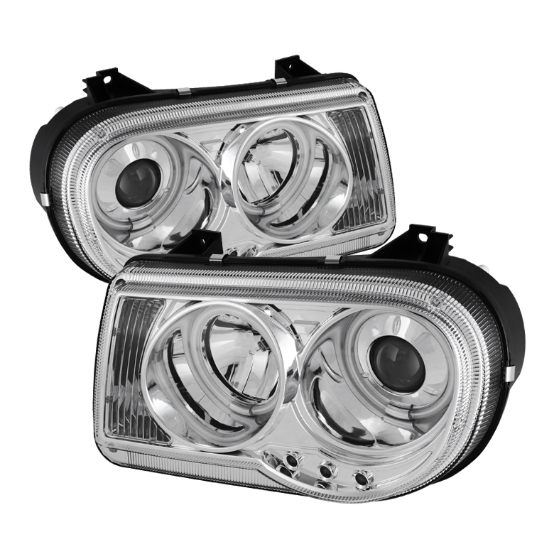 Chrysler 300C 05-10 Projector Headlights - CCFL Halo - LED ( Replaceable LEDs ) - Chrome -High H1 (Included) - Low 9006 (Not Included)