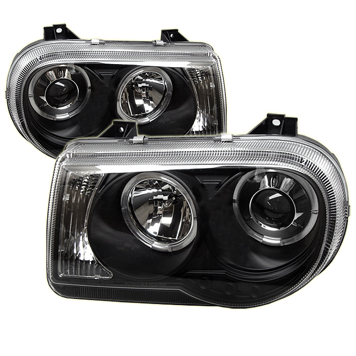 Chrysler 300C 05-10 Projector Headlights - LED Halo - LED ( Replaceable LEDs ) - Black - High H1 (Included) - Low 9006 (Not Included)