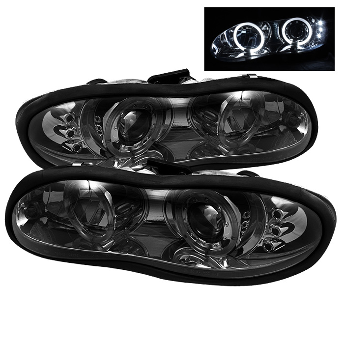 Chevy Camaro 98-02 Projector Headlights - LED Halo - LED ( Replaceable LEDs ) - Smoke - High 9005 (Included) - Low H1 (Included)