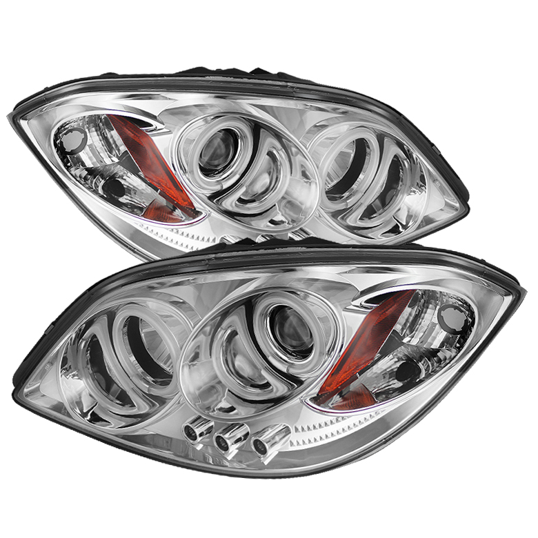 Chevy Cobalt 05-10 / Pontiac G5 07-09 / Pontiac Pursuit 05-06 Projector Headlights - CCFL Halo - LED ( Replaceable LEDs ) - Chrome - High H1 (Included) - Low H1 (Included)