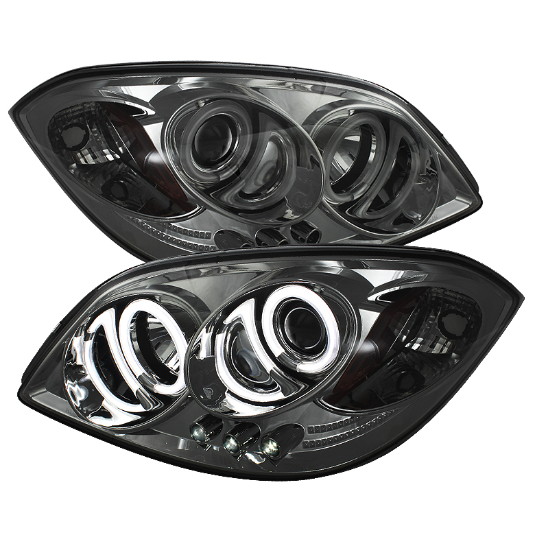 Chevy Cobalt 05-10 / Pontiac G5 07-09 / Pontiac Pursuit 05-06 Projector Headlights - CCFL Halo - LED ( Replaceable LEDs ) - Smoke - High H1 (Included) - Low H1 (Included)