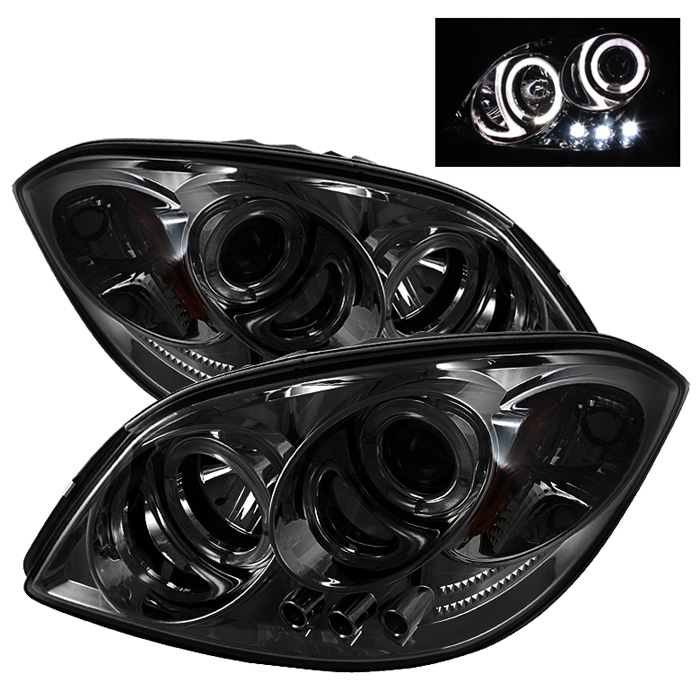 Chevy Cobalt 05-10 / Pontiac G5 07-09 / Pontiac Pursuit 05-06 Projector Headlights - LED Halo - LED ( Replaceable LEDs ) - Smoke - High H1 (Included) - Low H1 (Included)