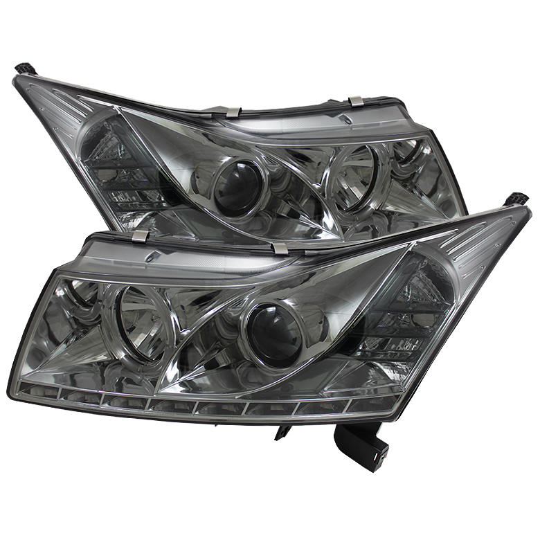 Chevy Cruze 11-14 Projector Headlights - LED Halo -DRL - Smoke- High H1 (Included) - Low H7 (Included)