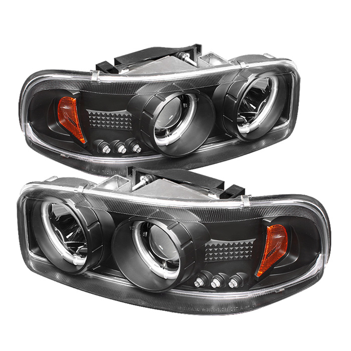 GMC Sierra 1500/2500/3500 99-06 / GMC Sierra Denali 02-07 / GMC Yukon 00-06 / GMC Yukon Denali 01-06 Projector Headlights - CCFL Halo - LED ( Replaceable LEDs ) - Black - High 9005 (Not Included) - Lo