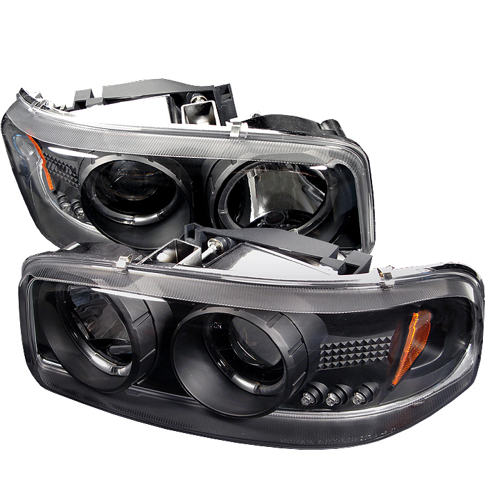 GMC Sierra 1500/2500/3500 99-06 / GMC Sierra Denali 02-07 / GMC Yukon 00-06 / GMC Yukon Denali 01-06 Projector Headlights - LED Halo - LED ( Replaceable LEDs ) - Black - High 9005 (Not Included) - Low