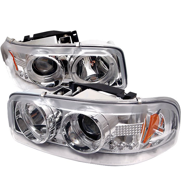 GMC Sierra 1500/2500/3500 99-06 / GMC Sierra Denali 02-07 / GMC Yukon 00-06 / GMC Yukon Denali 01-06 Projector Headlights - LED Halo - LED ( Replaceable LEDs ) - Chrome - High 9005 (Not Included) - Lo