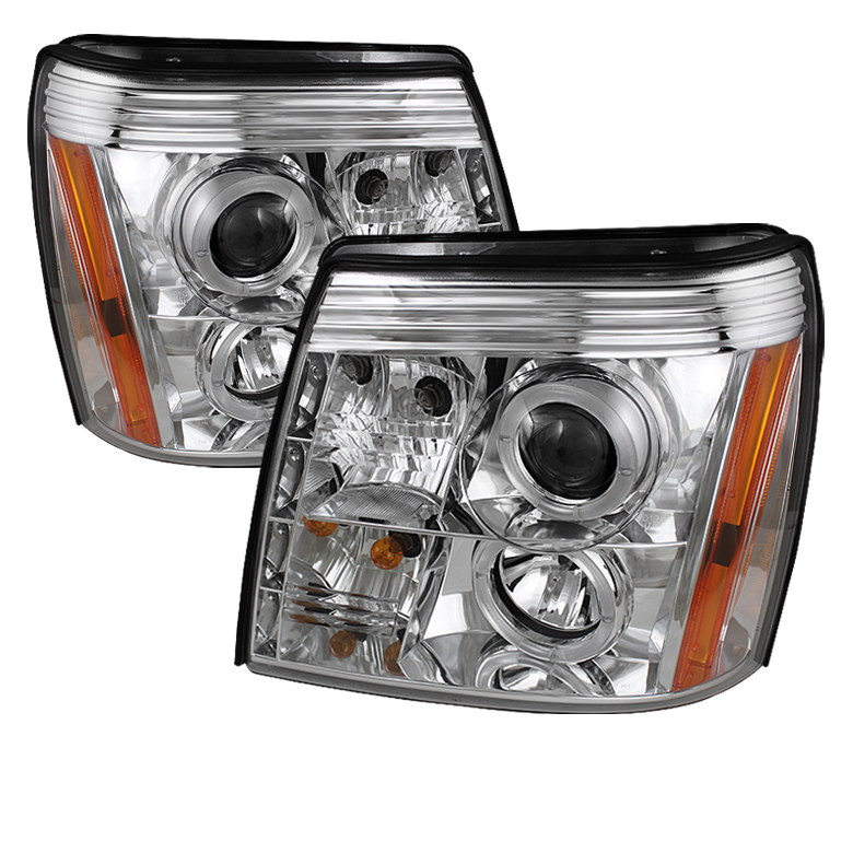 Cadillac Escalade 02-06 Projector Headlights - Halogen Model Only ( Not Compatible With Xenon/HID Model ) - LED Halo - DRL - Chrome - High H1 (Included) - Low H7 (Included)