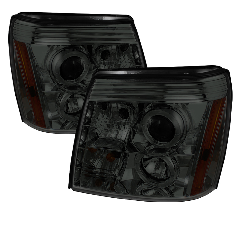 Cadillac Escalade 02-06 Projector Headlights - Halogen Model Only ( Not Compatible With Xenon/HID Model ) - LED Halo - DRL - Smoke - High H1 (Included) - Low H7 (Included)