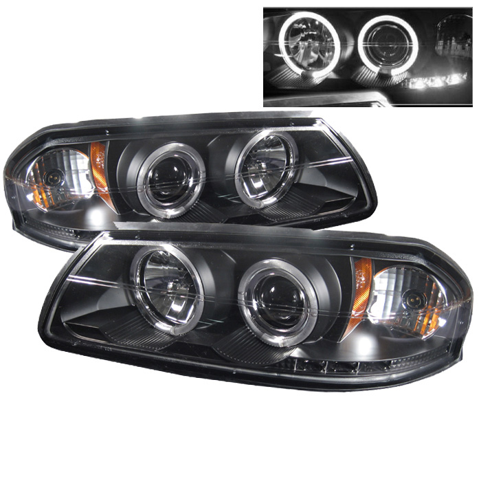 Chevy Impala 00-05 Projector Headlights - LED Halo - LED ( Replaceable LEDs ) - Black - High H1 (Included) - Low H1 (Included)