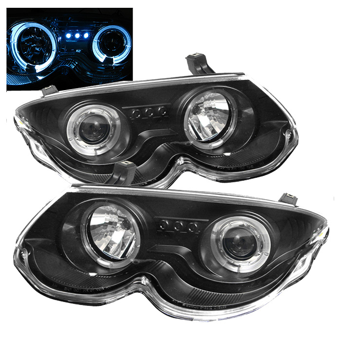 Chrysler 300M 99-04 Projector Headlights - LED Halo - LED ( Replaceable LEDs ) - Black - High H1 (Included) - Low H1 (Included)