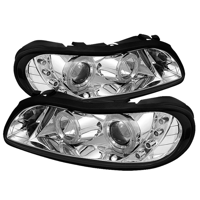 Chevy Malibu 97-03 Projector Headlights - LED Halo - LED ( Replaceable LEDs ) - Chrome - High 9005 (Included) - Low H1 (Included)