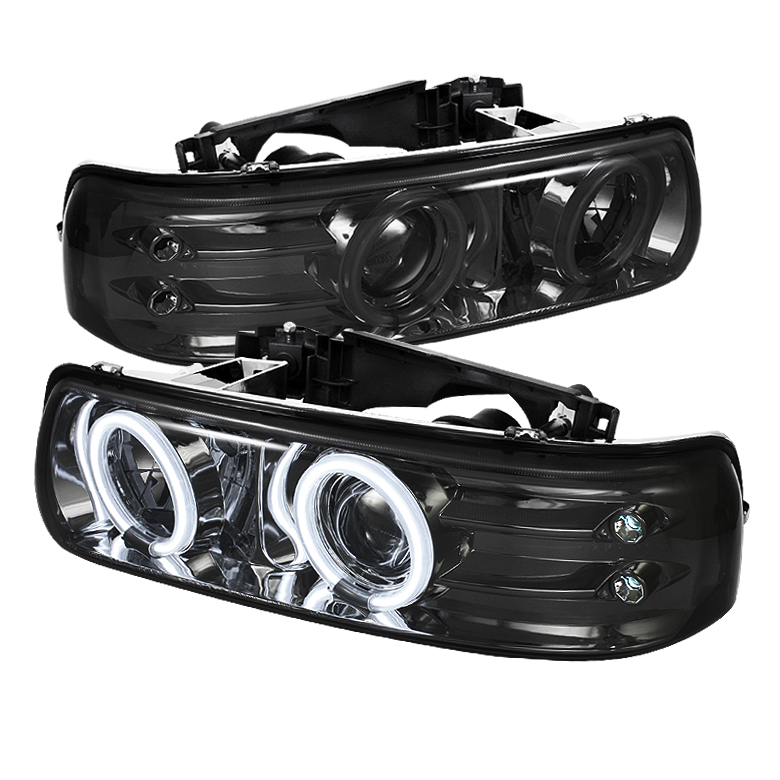 Chevy Silverado 1500/2500 99-02 / Chevy Silverado 3500 01-02 / Chevy Suburban 1500/2500 00-06 / Chevy Tahoe 00-06 Projector Headlights - CCFL Halo - LED ( Replaceable LEDs ) - Smoke - High 9005 (Not I