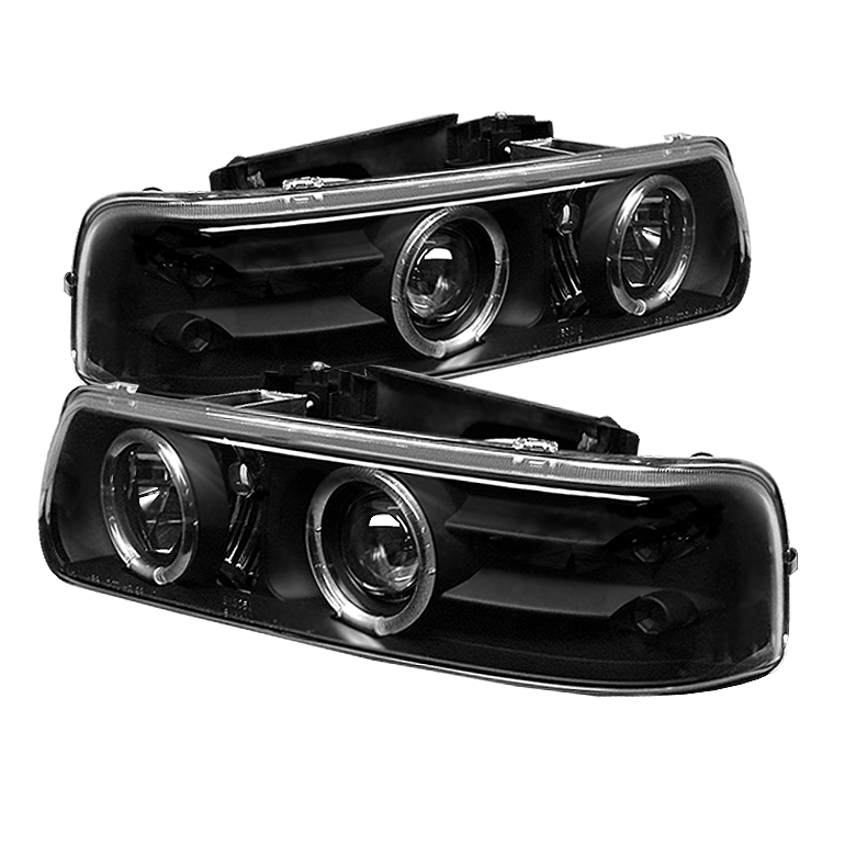 Chevy Silverado 1500/2500 99-02 / Chevy Silverado 3500 01-02 / Chevy Suburban 1500/2500 00-06 / Chevy Tahoe 00-06 Projector Headlights - LED Halo - LED ( Replaceable LEDs ) - Black - High 9005 (Not In