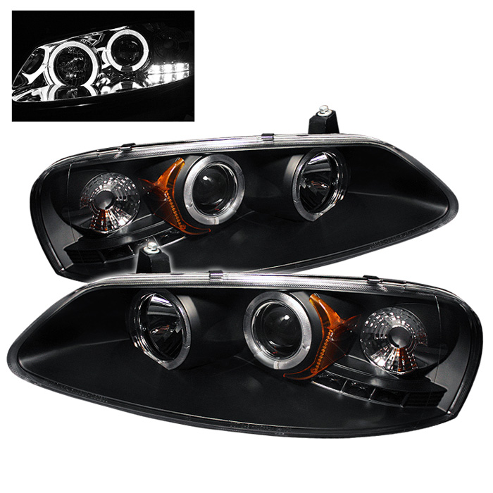 Chrysler Sebring 01-03 4Dr & Convertible ( Does Not Fit 2Dr Coupe ) / Dodge Stratus 01-06 4Dr Projector Headlights - LED Halo - LED ( Replaceable LEDs ) - Black - High H1 (Included) - Low H1 (Included