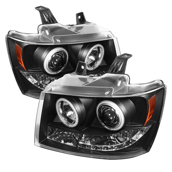 Chevy Suburban 1500/2500 07-14 / Chevy Tahoe 07-14 / Avalanche 07-14 Projector Headlights - CCFL Halo - LED ( Replaceable LEDs ) - Black - High H1 (Included) - Low H1 (Included)