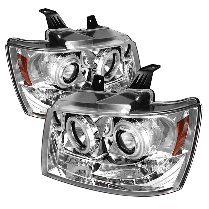 Chevy Suburban 1500/2500 07-14 / Chevy Tahoe 07-14 / Avalanche 07-14 Projector Headlights - CCFL Halo - LED ( Replaceable LEDs ) - Chrome - High H1 (Included) - Low H1 (Included)