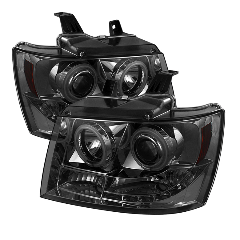 Chevy Suburban 1500/2500 07-14 / Chevy Tahoe 07-14 / Avalanche 07-14 Projector Headlights - CCFL Halo - LED ( Replaceable LEDs ) - Smoke - High H1 (Included) - Low H1 (Included)