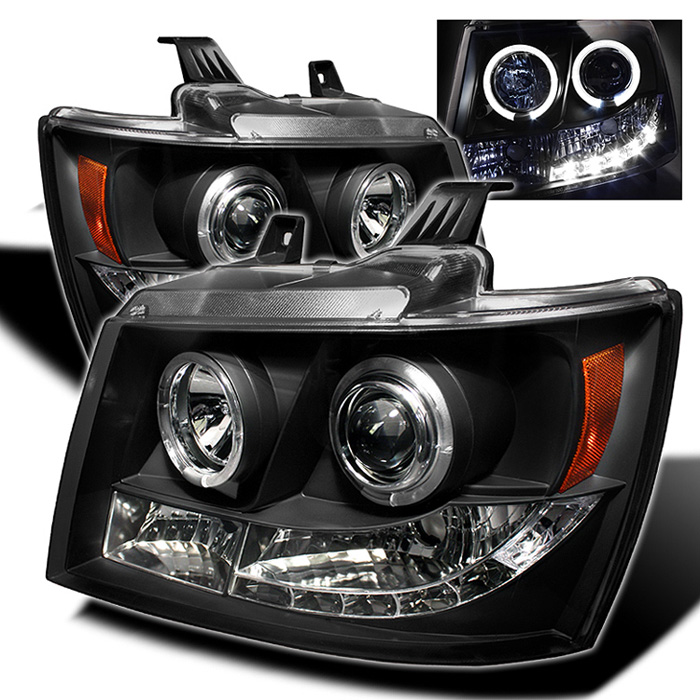 Chevy Suburban 1500/2500 07-14 / Chevy Tahoe 07-14 / Avalanche 07-14 Projector Headlights - LED Halo - LED ( Replaceable LEDs ) - Black - High H1 (Included) - Low H1 (Included)