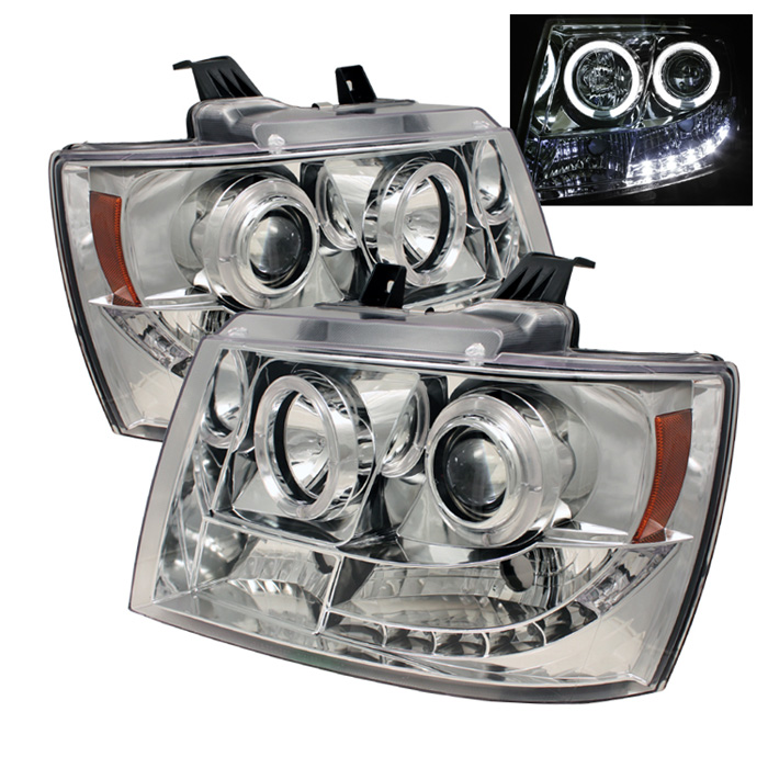 Chevy Suburban 1500/2500 07-14 / Chevy Tahoe 07-14 / Avalanche 07-14 Projector Headlights - LED Halo - LED ( Replaceable LEDs ) - Chrome - High H1 (Included) - Low H1 (Included)