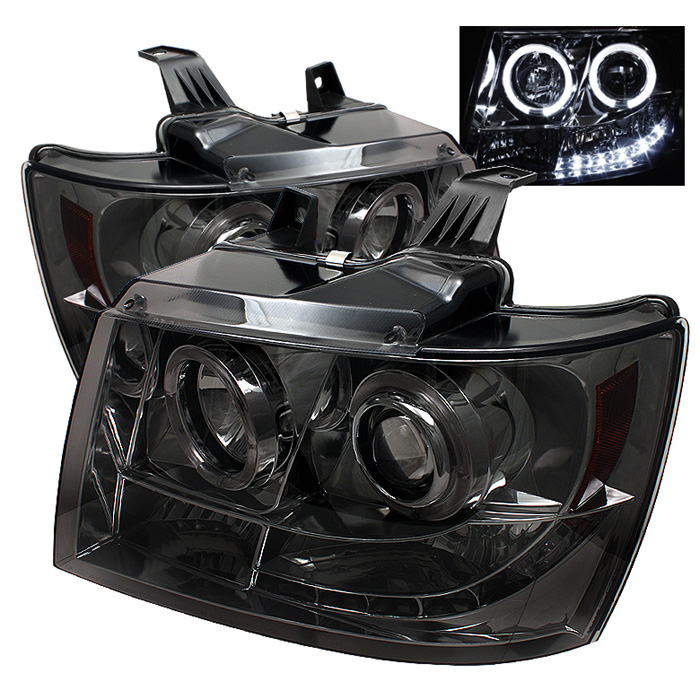 Chevy Suburban 1500/2500 07-14 / Chevy Tahoe 07-14 / Avalanche 07-14 Projector Headlights - LED Halo - LED ( Replaceable LEDs ) - Smoke - High H1 (Included) - Low H1 (Included)