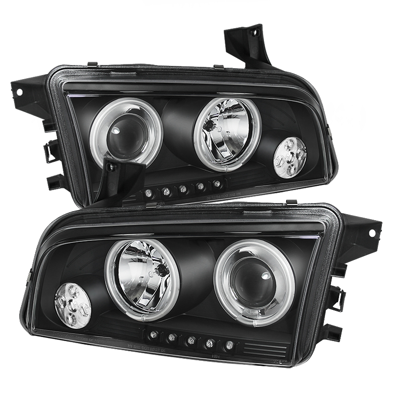 Dodge Charger 06-10 Projector Headlights - Halogen Model Only ( Not Compatiable With Xenon/HID Model ) - CCFL Halo - LED ( Replaceable LEDs ) - Black - High H1 (Included) - Low 9006 (Not Included)