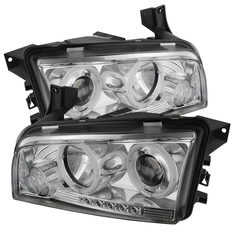 Dodge Charger 06-10 Projector Headlights - Halogen Model Only ( Not Compatiable With Xenon/HID Model ) - CCFL Halo - LED ( Replaceable LEDs ) - Chrome - High H1 (Included) - Low 9006 (Not Included)