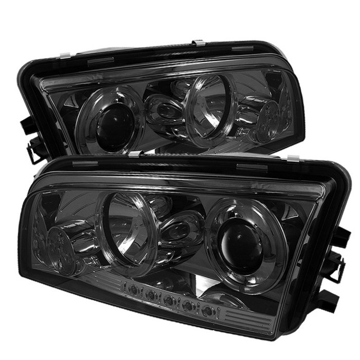 Dodge Charger 06-10 Projector Headlights - Halogen Model Only ( Not Compatiable With Xenon/HID Model ) - LED Halo - LED ( Replaceable LEDs ) - Smoke - High H1 (Included) - Low 9006 (Not Included)