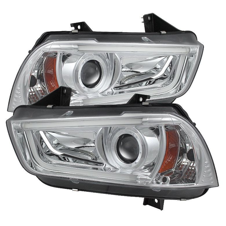 Dodge Charger 11-14 Projector Headlights - Xenon/HID Model Only (Not Compatible With Halogen Model ) - Light Tube DRL - Chrome - High H1 (Included) - Low D3S (Not Included)