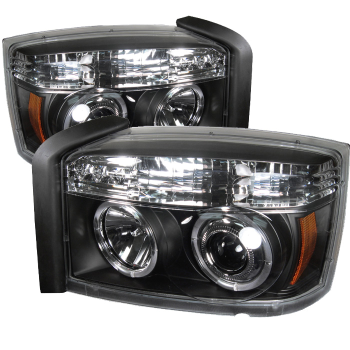 Dodge Dakota 05-07 Projector Headlights - LED Halo - Black - High H1 (Included) - Low H1 (Included)