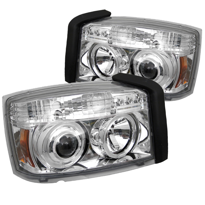 Dodge Dakota 05-07 Projector Headlights - LED Halo - Chrome - High H1 (Included) - Low H1 (Included)