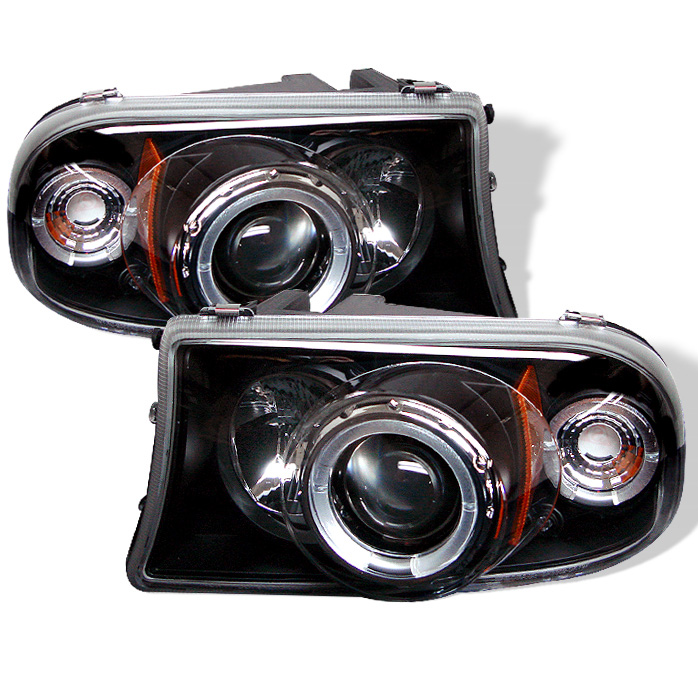 Dodge Dakota 97-04 / Durango 98-03 1PC Projector Headlights - LED Halo - LED ( Replaceable LEDs ) - Black - High H1 (Included) - Low H1 (Included)